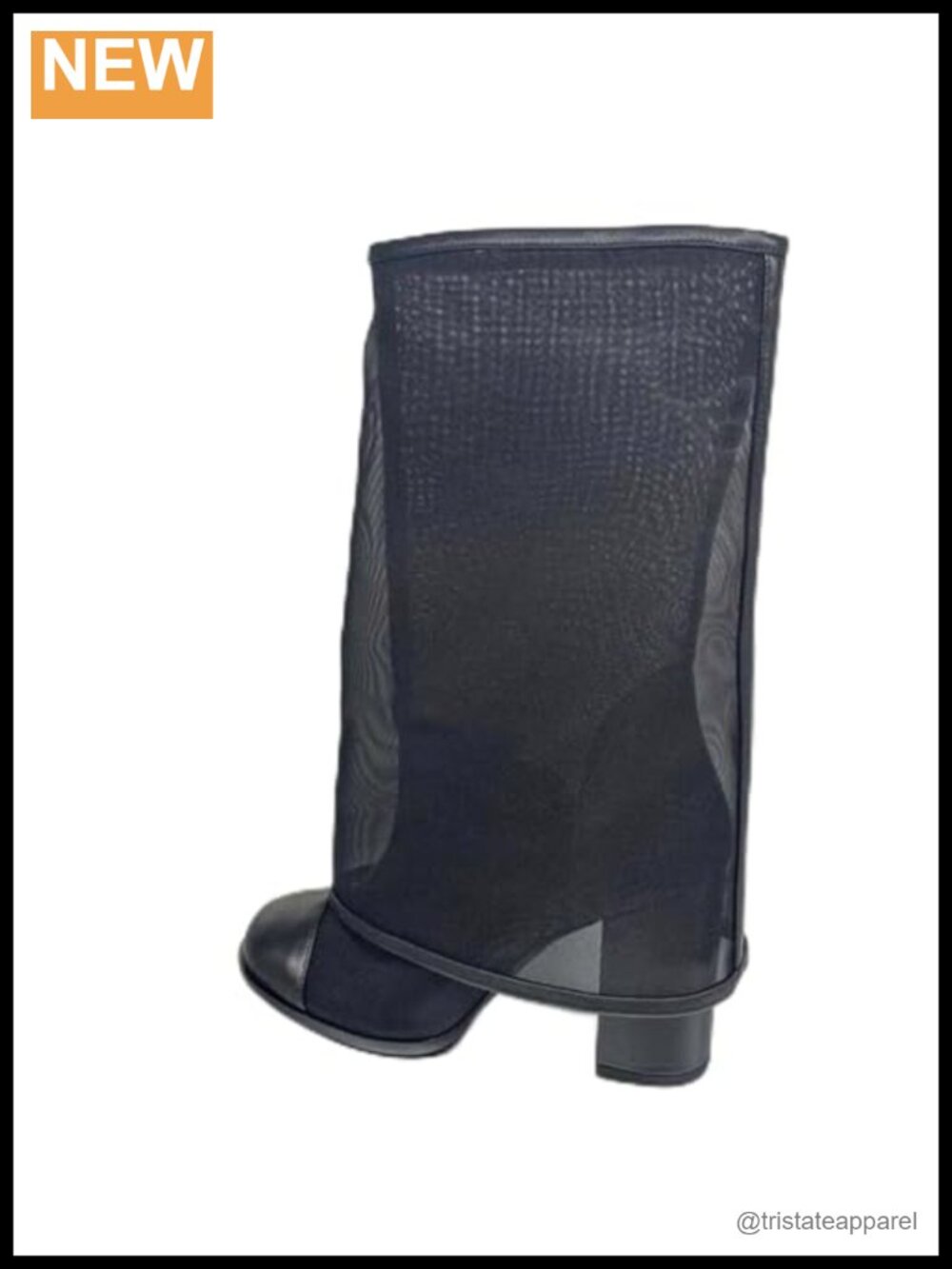Women's Slip On Chunky Heel Round Toe Air Mesh Fold Over Mid Calf Boots
